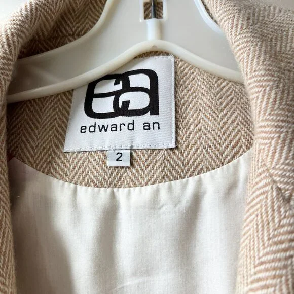 Vintage tan herringbone wool coat size xs - Picture 6 of 12